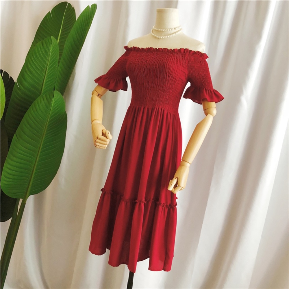 Cute off the shoulder dress in chili red